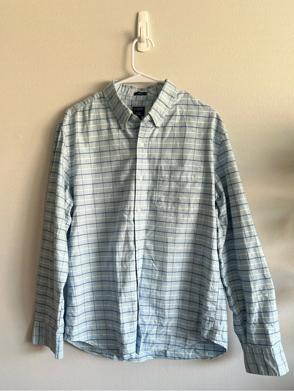 J. Crew Light Blue Plaid Button-Down Shirt - Men Size Large Slim